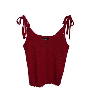 Lulus Size Medium Red Crochet Knit Tank Top Boho Beach Cottagecore Sleeveless